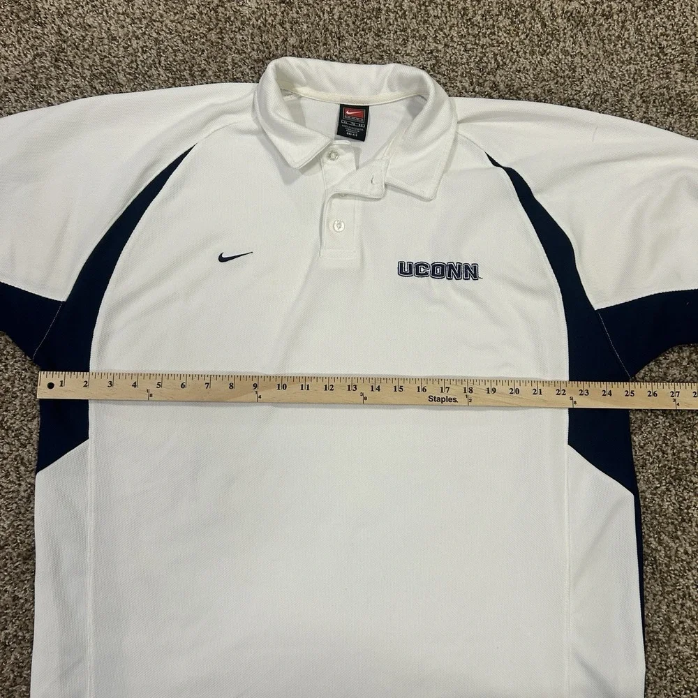 Vintage Nike Team UConn Huskies Polo Shirt Mens XL White Embroidered Dri-FIT